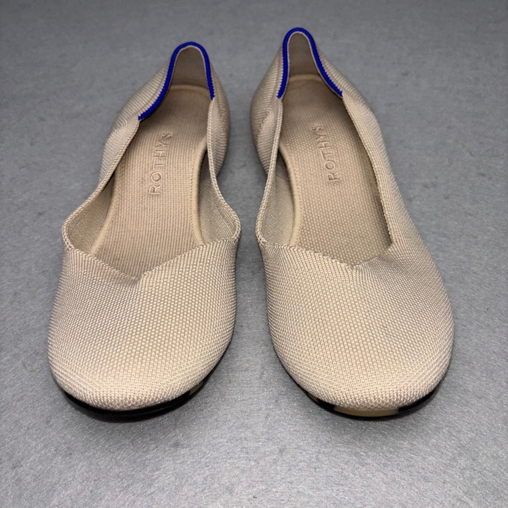 Rothy's Beige Knit Flats with Blue Trim